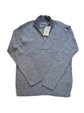 DKNY Jeans Quarter Zip Sweater Men's L Dark Heather Gray Ribbed Cotton Pullover